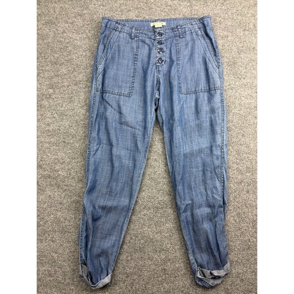Billabong Pants Women's 30 Blue Lyocell Chambray Button Fly Cuffed Mid Rise - Picture 1 of 7